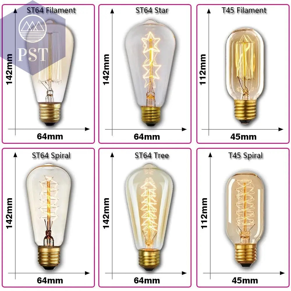 Retro Edison Light Bulb E27 220V 40W ST64 G80 G95 T10 T45 T185 A19 A60 Filament Incandescent Ampoule Bulbs Vintage Edison Lamp       PST PS Tradings