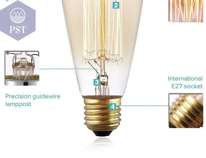 Retro Edison Light Bulb E27 220V 40W ST64 G80 G95 T10 T45 T185 A19 A60 Filament Incandescent Ampoule Bulbs Vintage Edison Lamp       PST PS Tradings