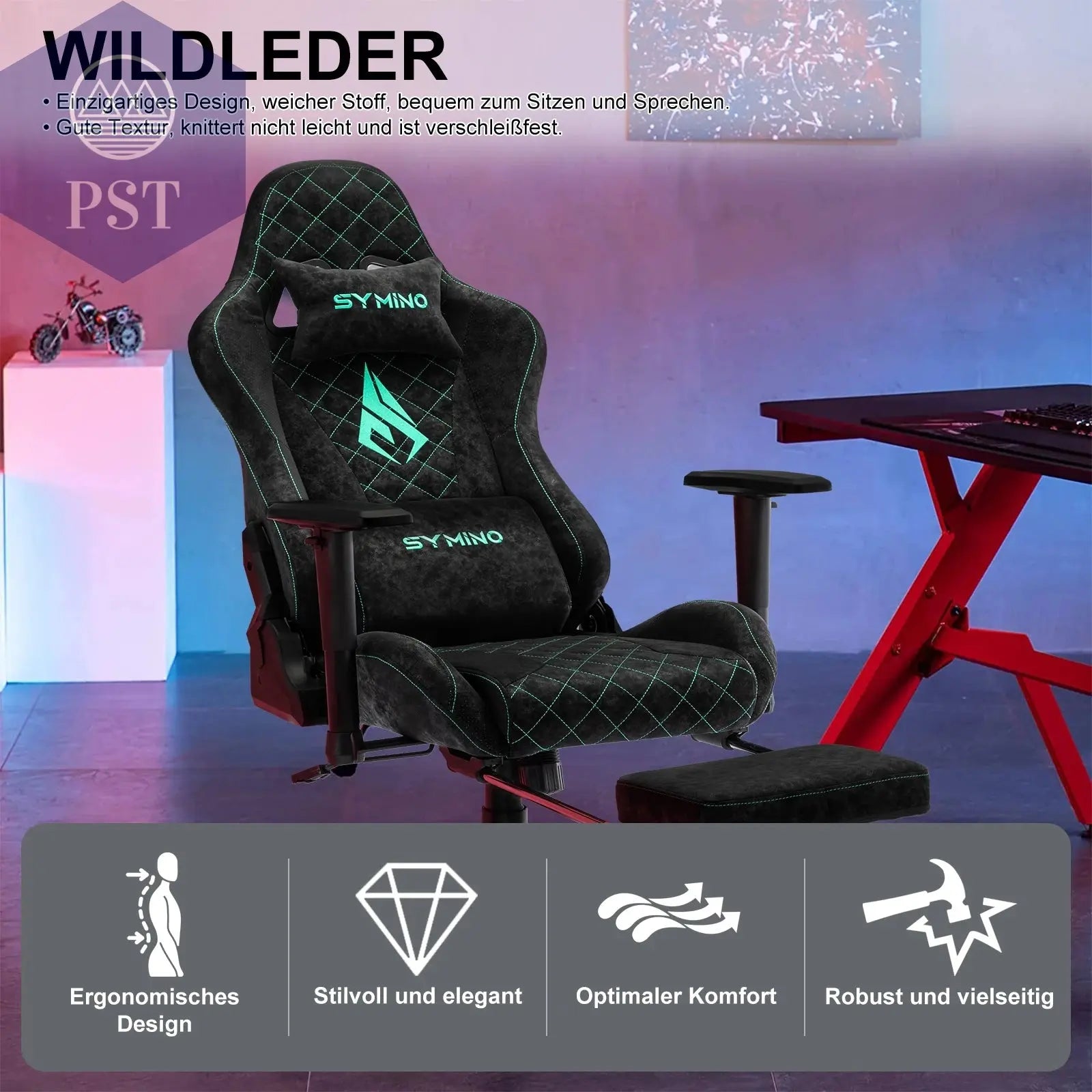 Symino Gaming Stuhl mit Fußstütze & Lederdesign PST PS Tradings Stuhl PST PS Tradings  PST PS Tradings
