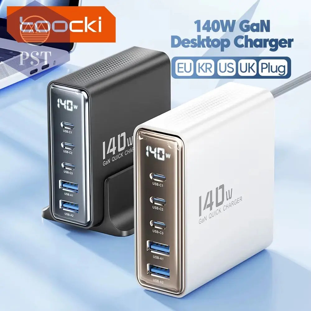 Toocki 140W Gan Usb Ladegerät 5 In1 Desktop Schnell Aufladen Usb Typ C Ladegerät Led Display Ladegerät Für Iphone Xiaomi Smartphone Laptop PST PS Tradings  PST PS Tradings  PST PS Tradings Toocki 140W Gan Usb Ladegerät 5 In1 Desktop Schnell Aufladen Usb Typ C Ladegerät Led Display Ladegerät Für Iphone Xiaomi Smartphone Laptop