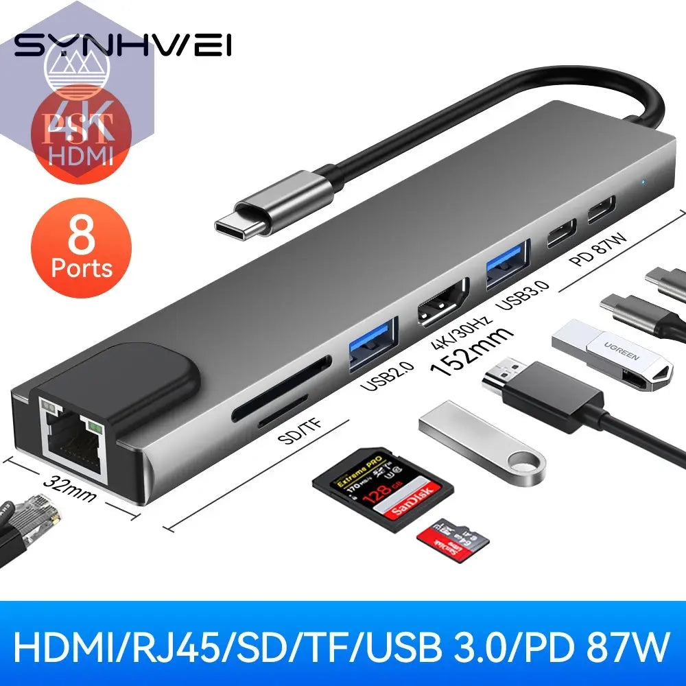 USB C Hub 8in1 mit 4K HDMI & 100W PD PST PS Tradings  PST PS Tradings  PST PS Tradings
