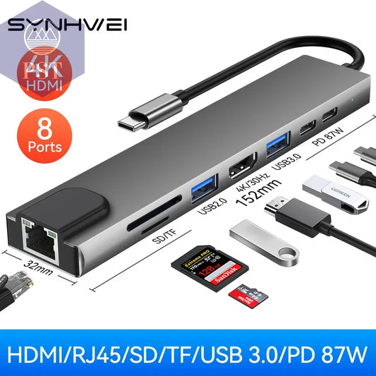 USB C Hub 8in1 mit 4K HDMI & 100W PD PST PS Tradings  PST PS Tradings  PST PS Tradings