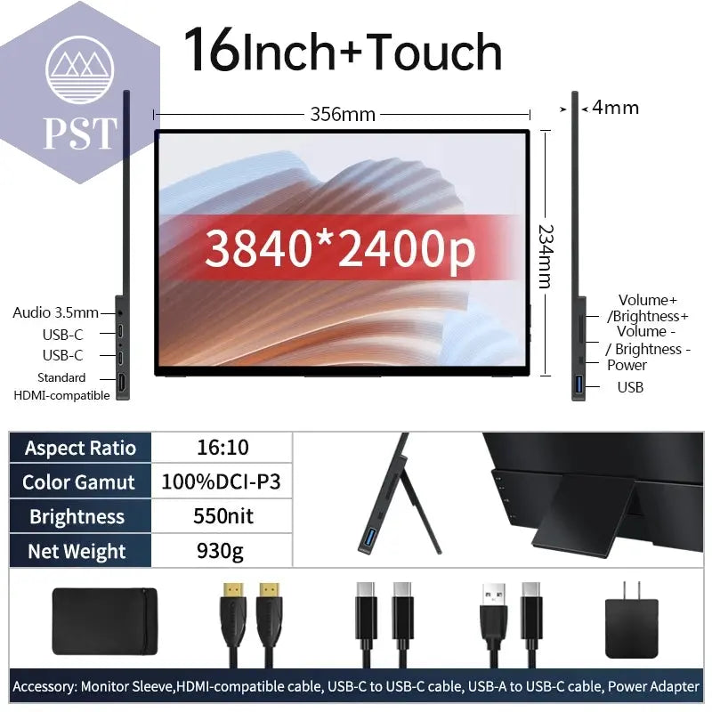VCHANCE 16 Zoll 4K Display UHD Touch Monitor Mobil portabel PST PS Tradings Computermonitor PST PS Tradings AU16T-JP-plug-brazil PST PS Tradings