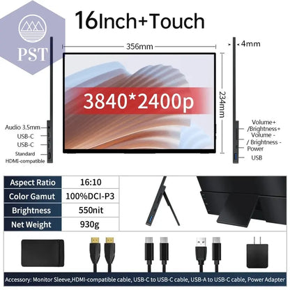 VCHANCE 16 Zoll 4K Display UHD Touch Monitor Mobil portabel PST PS Tradings Computermonitor PST PS Tradings AU16T-JP-plug-brazil PST PS Tradings