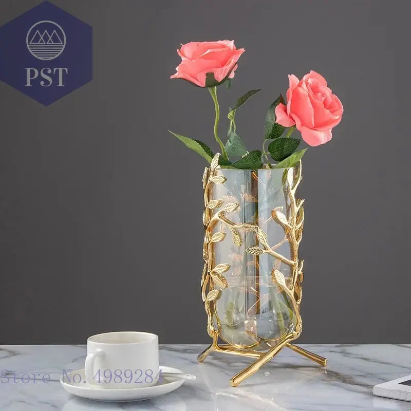 Vase golden Glas Metall Tulpenvase Moderner Stil PST PS Tradings Deko PST PS Tradings  PST PS Tradings Vase golden Glas Metall Tulpenvase Moderner Stil Deko
