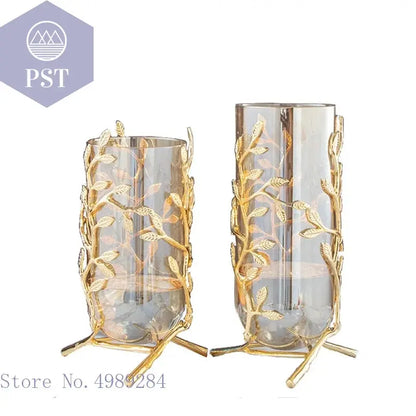 Vase golden Glas Metall Tulpenvase Moderner Stil PST PS Tradings Deko PST PS Tradings  PST PS Tradings Vase golden Glas Metall Tulpenvase Moderner Stil Deko