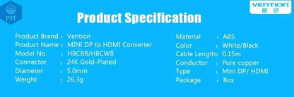 Vention Thunderbolt To HDMI Converter Mini Displayport To HDMI Adapter Cable for Apple MacBook Air Pro iMac Mac Surface Mini DP - Property & Safety Tradings