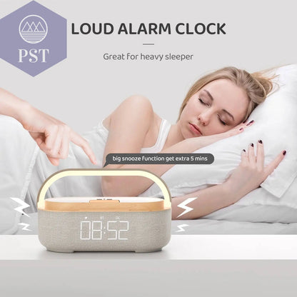 Wireless Fast Charge Digital Alarm Clock Bluetooth Speaker Snooze LED Display Bedroom Light Wireless Speaker Charging Stationr - Property & Safety Tradings